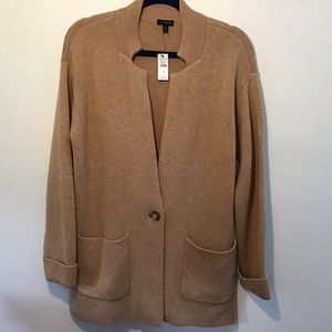 Talbots camel notch collar sweater jacket lambs wool blend size medium